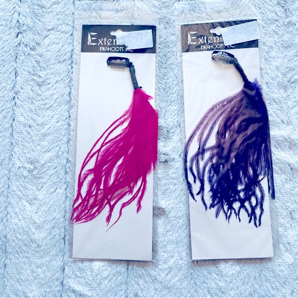 Feather hair clips pink and purple, boho hair extension accessories - Picture 1 of 3